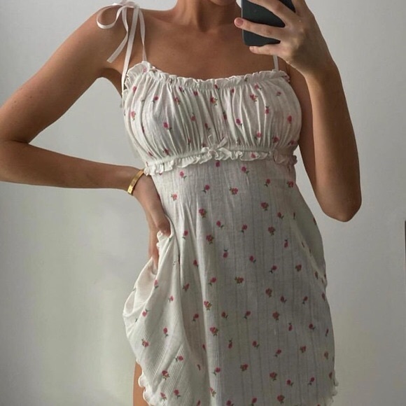 For Love And Lemons Blossom Pointelle Slip Dress White XL NEW - Picture 10 of 14